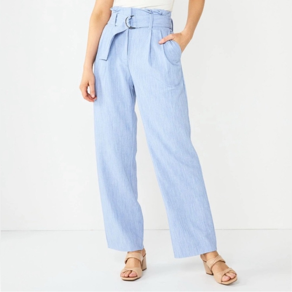 Nine West Light Blue Wide Leg Belted Pants